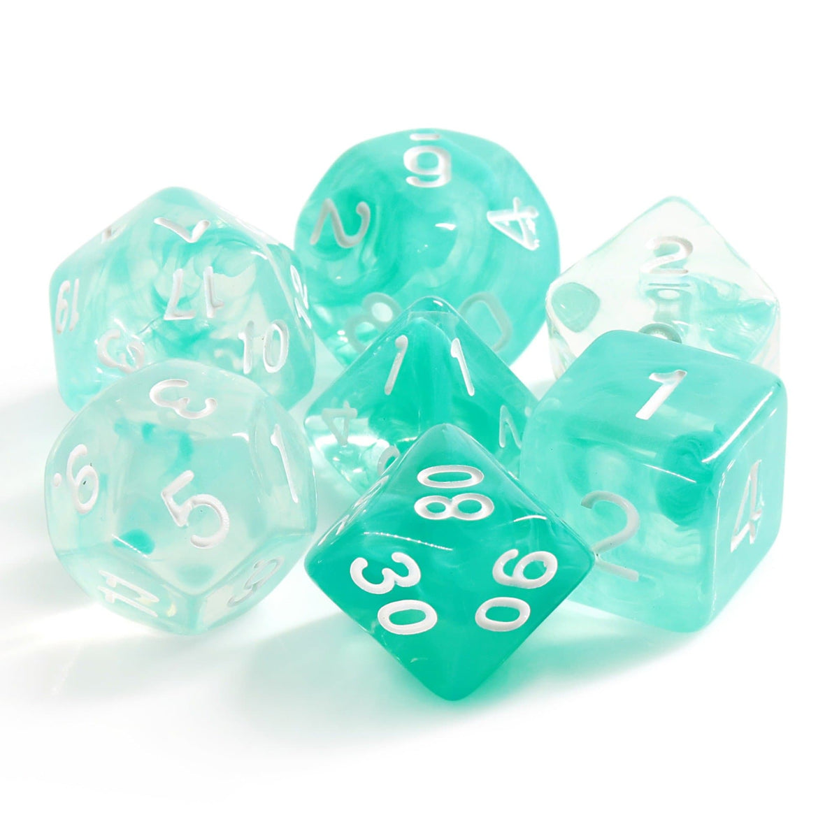 Polyhedral Dice Set | Acrylic | "Polar Ice" (White Ink) | Set of 7 (D0147)