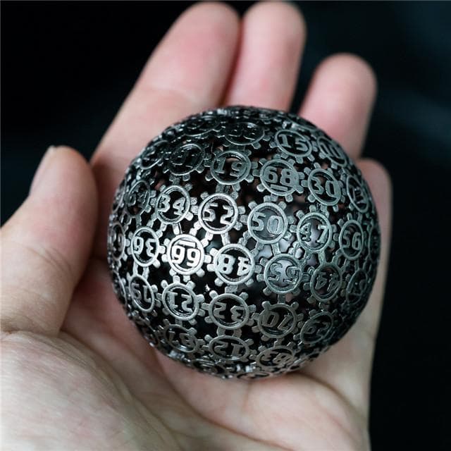 Metal Dice | d100 "Hollow Gear" Silver