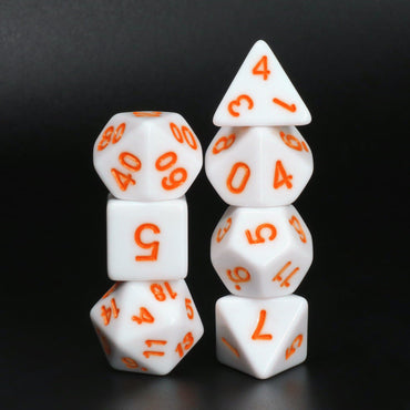 RPG Dice | Solid White (Orange Ink) | Set of 7