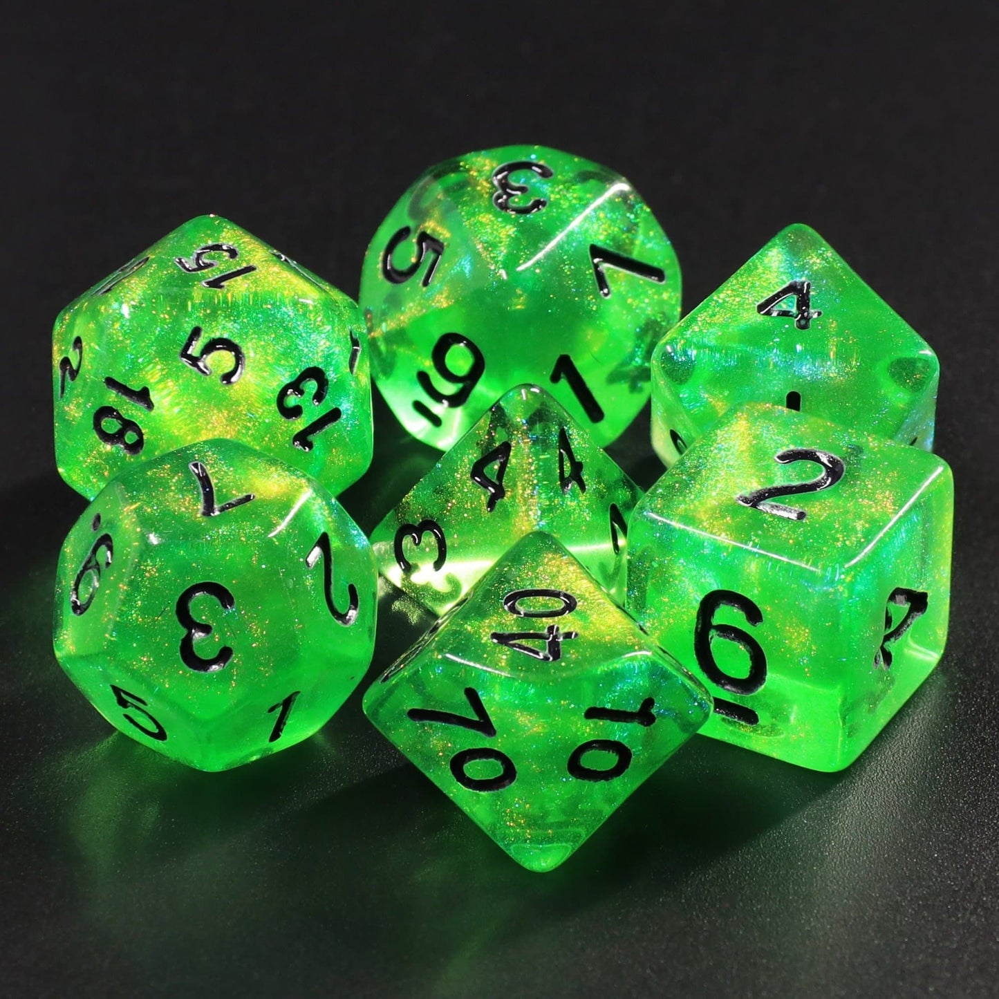 RPG Dice | "Acid Arrow" (Black Ink) | Set of 7