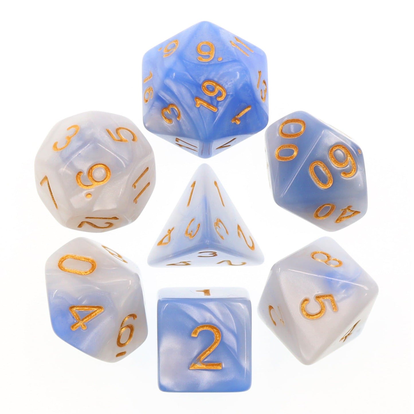 RPG Dice | "Cirrus" Blend Light Blue White | Set of 7