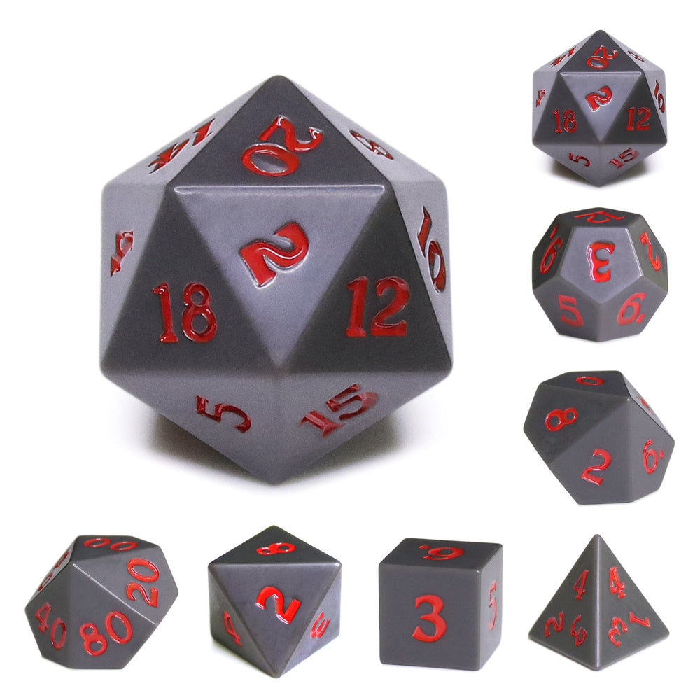 RPG Dice | Slate w/ Red Ink (Sharp Edged) | Set of 7