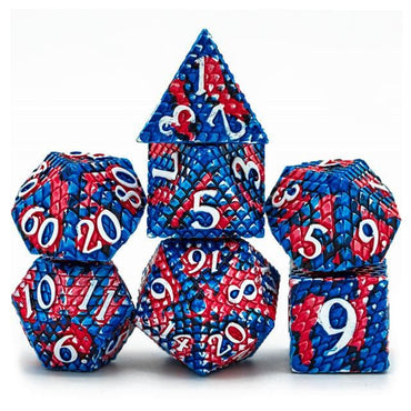 Metal Dice | Dragon Scale Red/Blue | Set of 7