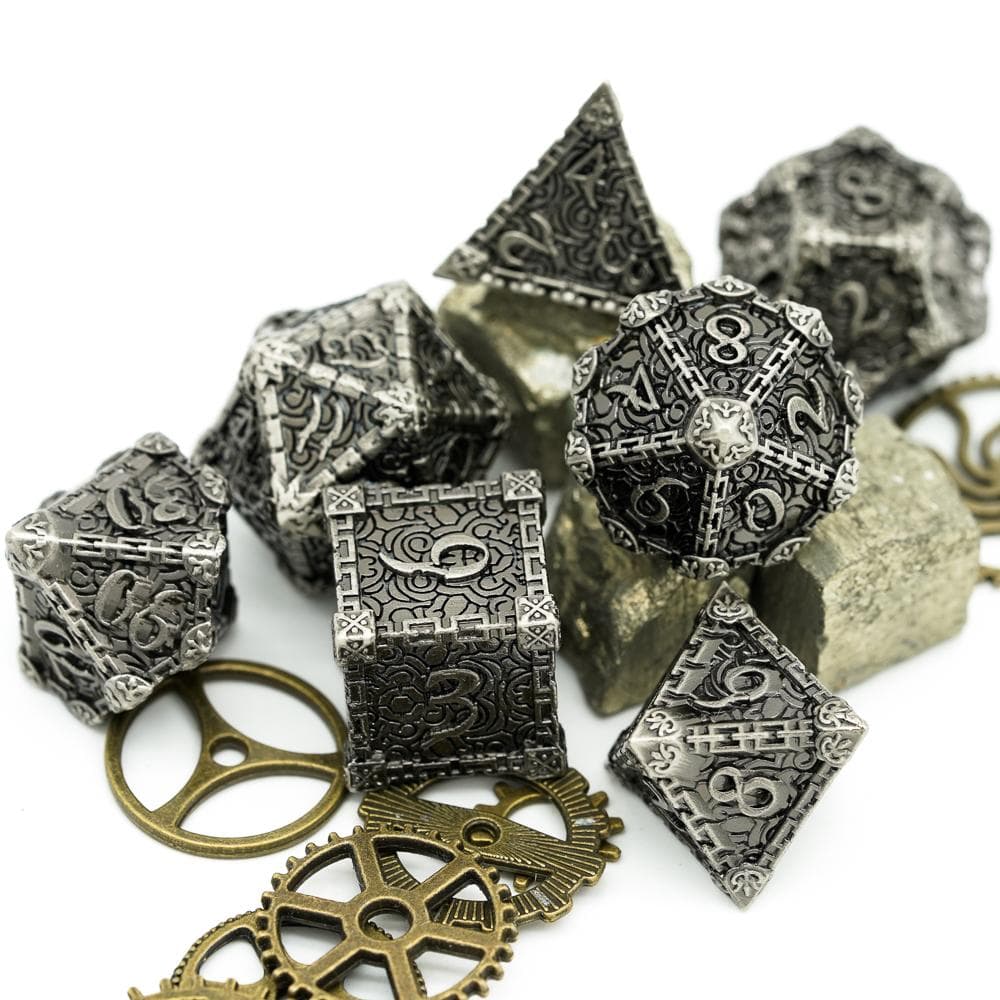 Metal Dice | "Dagger of Venom" Brushed Silver | Set of 7