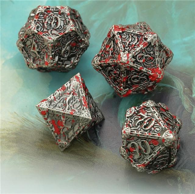Metal Dice | "Bloodied Dagger" Brushed Silver | Set of 7