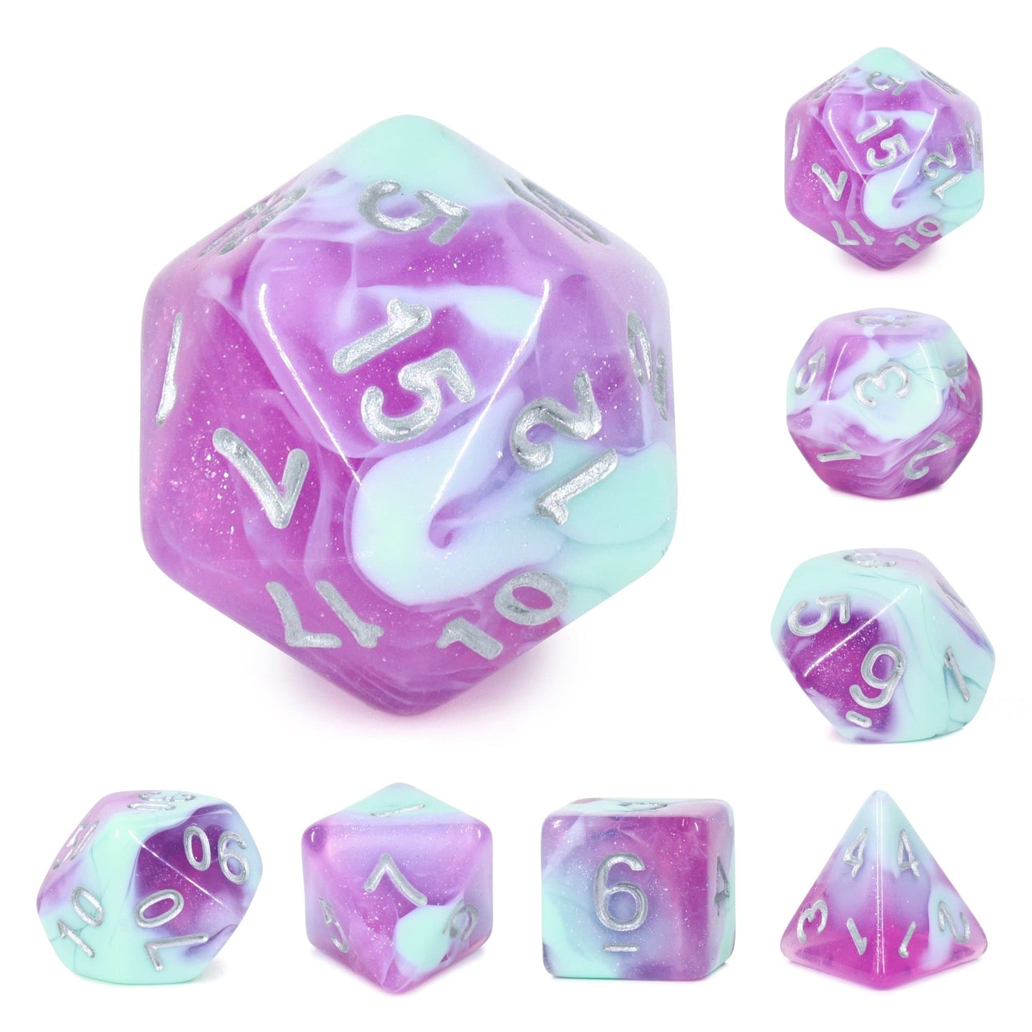 RPG Dice | "Double-Scoop" (Silver Ink) | Set of 7