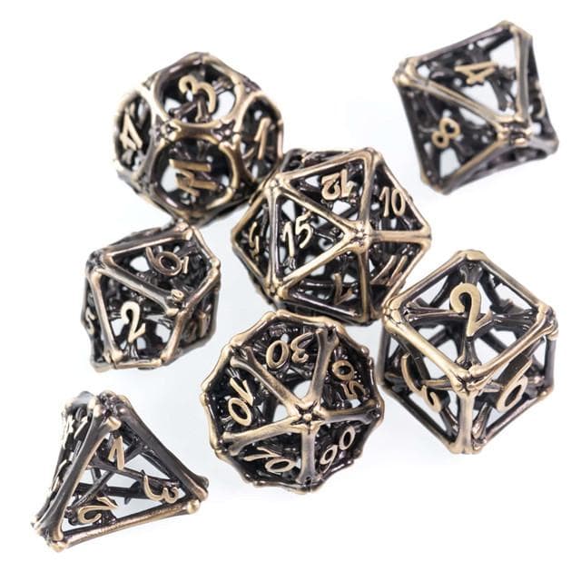 RPG Dice Set | Hollow Metal | Hollow Bones - Bronze | Set of 7