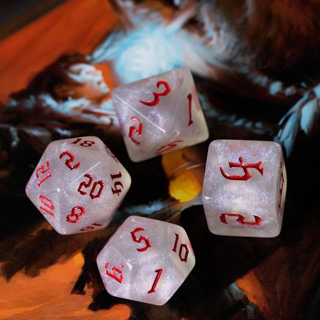 Polyhedral Dice Set | Acrylic | "Moonstone Thorns" Red Ink | Set of 7 (D0182)