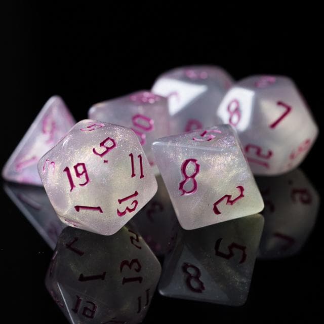 RPG Dice | "Moonstone Thorns" Magenta Ink | Set of 7