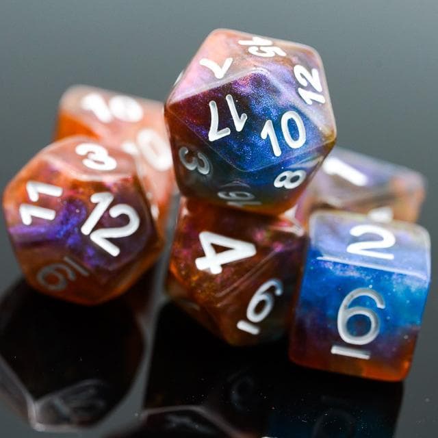Polyhedral Dice Set | Acrylic | Galaxy Blue & Copper | Set of 7 (D0107)