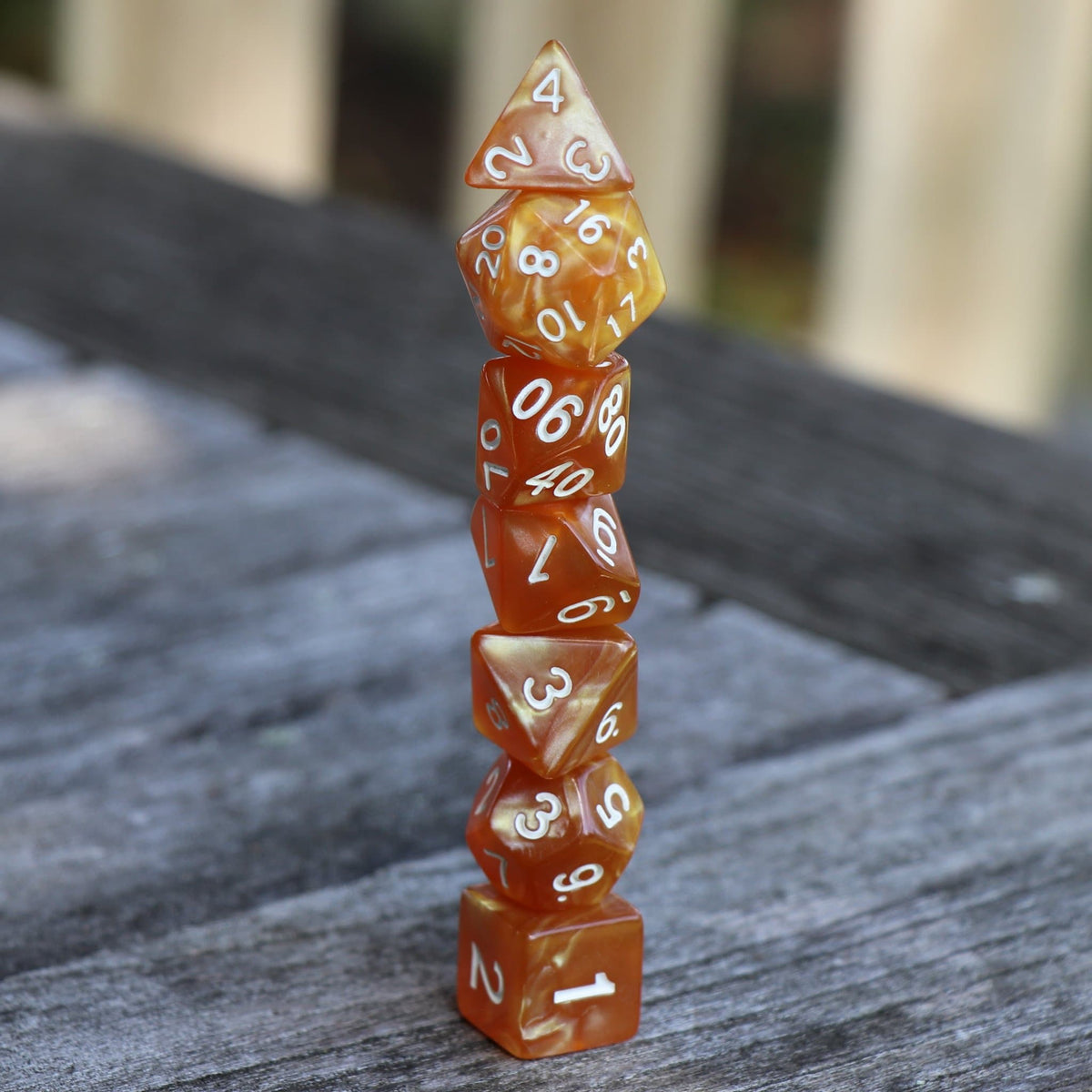 Polyhedral Dice Set | Acrylic | Pearl Gold (White Font) | Set of 7 (D0130)