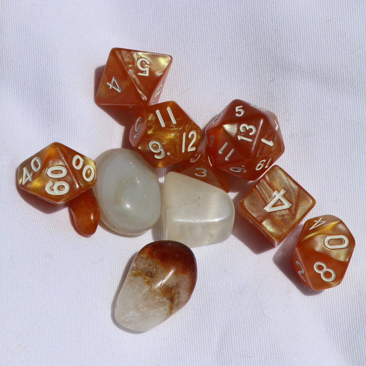 Polyhedral Dice Set | Acrylic | Pearl Gold (White Font) | Set of 7 (D0130)