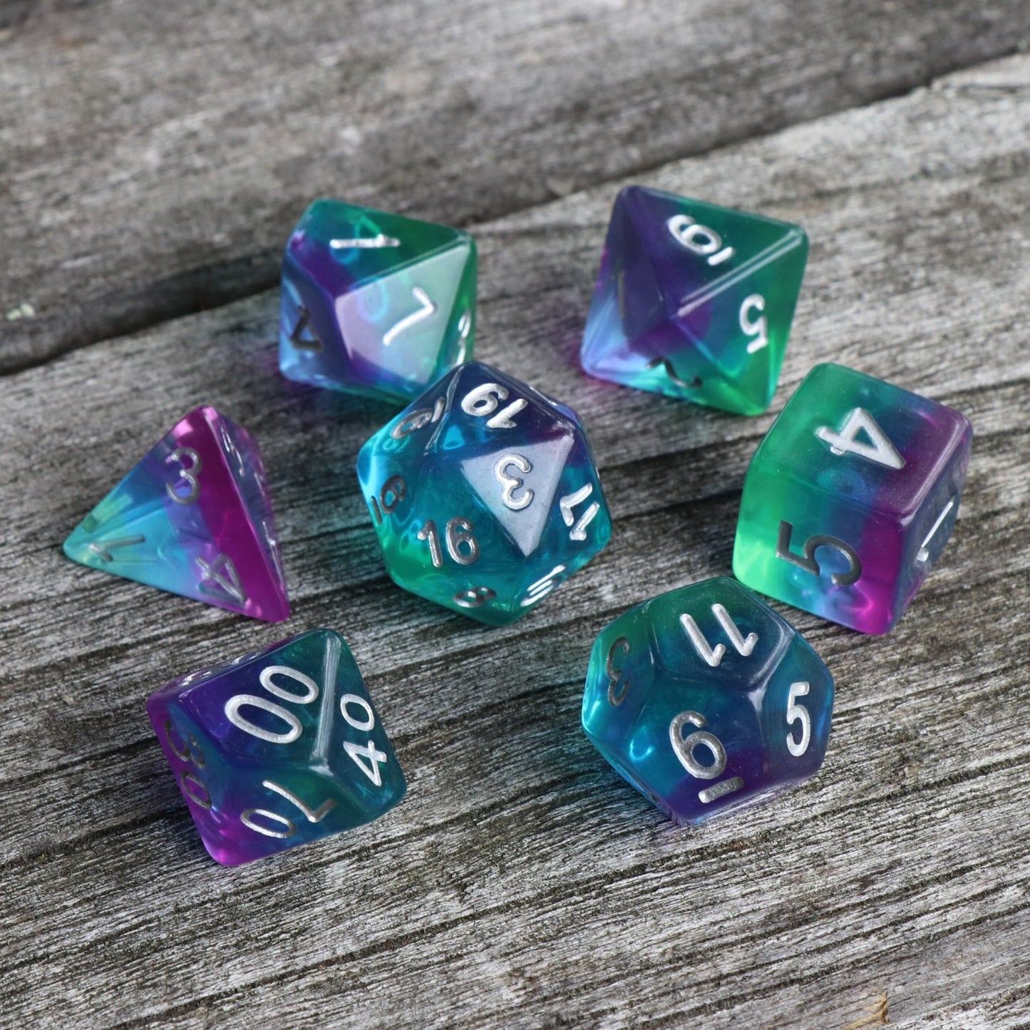 RPG Dice - Transparent Layer "Aurora Borealis" - Set of 7