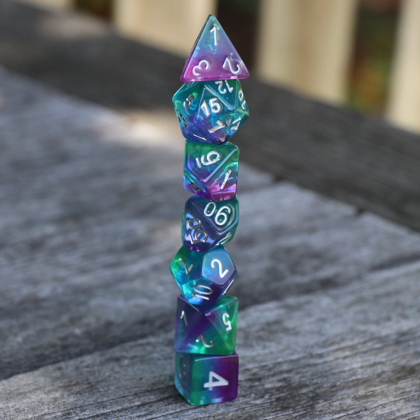 RPG Dice - Transparent Layer "Aurora Borealis" - Set of 7