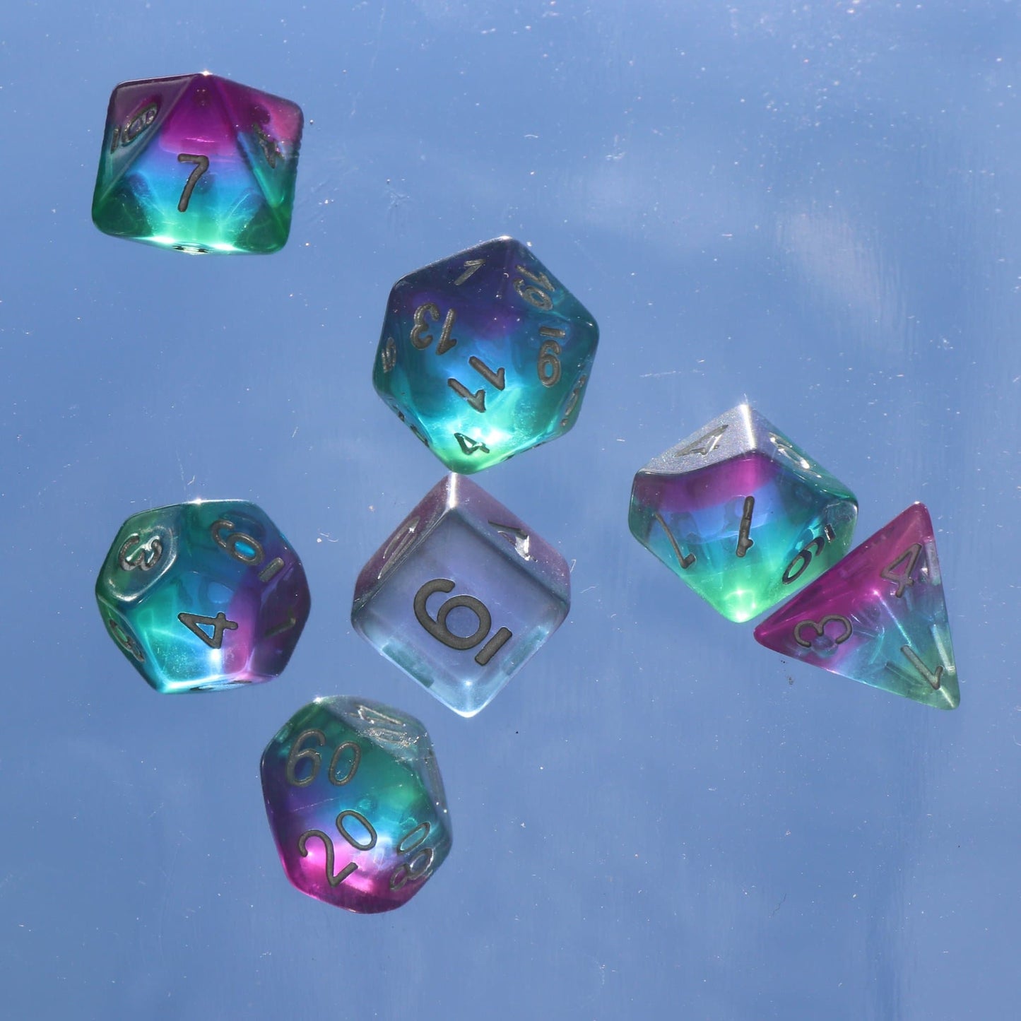 RPG Dice - Transparent Layer "Aurora Borealis" - Set of 7