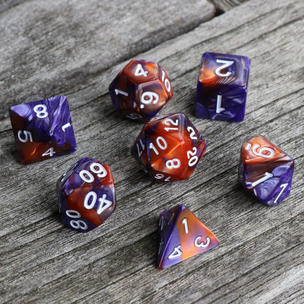 Polyhedral Dice Set | Acrylic | Blend Dark Blue Copper | Set of 7 (D0136)