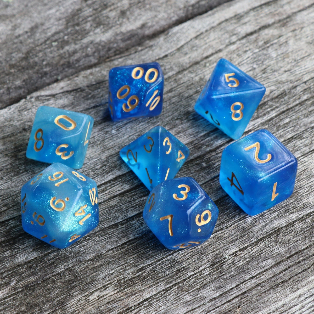RPG Dice | "Mermaid's Aurora" Gold Ink | Set of 7
