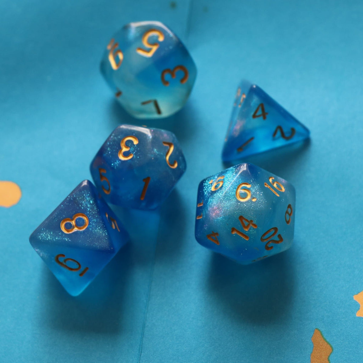 RPG Dice | "Mermaid's Aurora" Gold Ink | Set of 7
