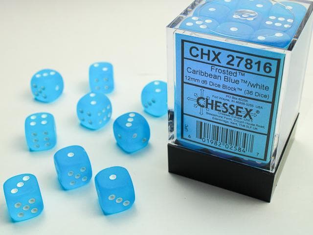 Chessex | 12mm d6 Dice Block | Frosted | Caribbean Blue/White