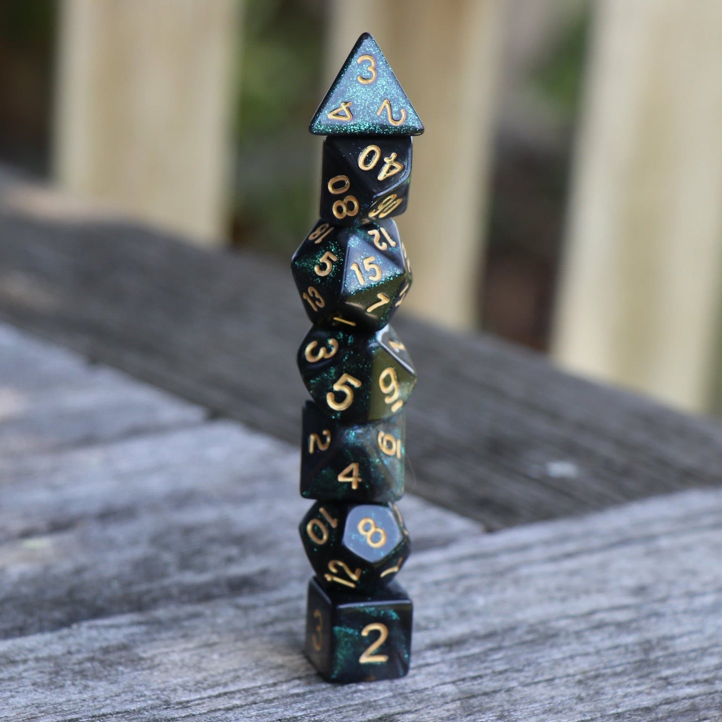 RPG Dice | "Emerald Aurora" Gold Ink | Set of 7