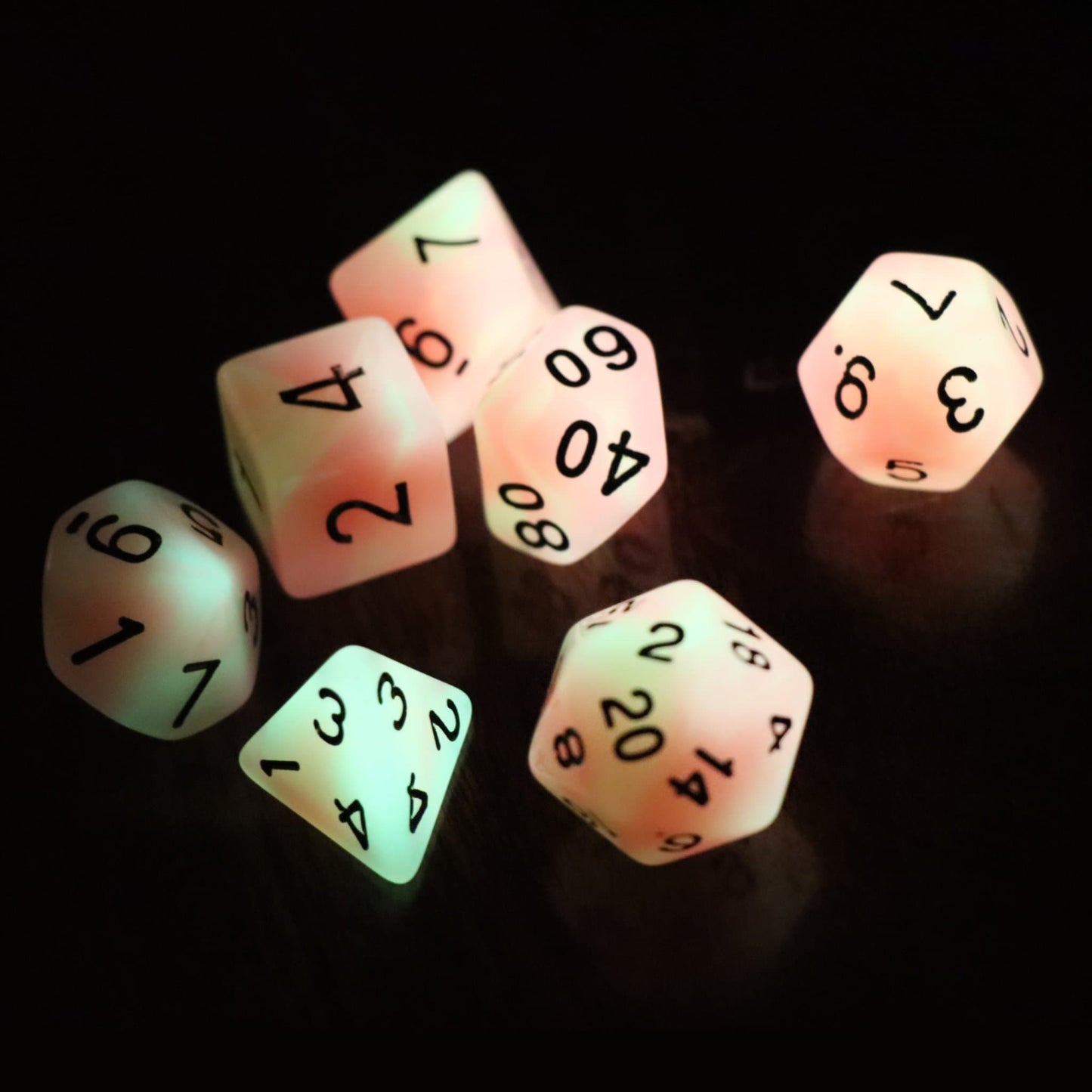 RPG Dice 7 Set - Glow in the Dark "Smouldering Embers" (Red Yellow)