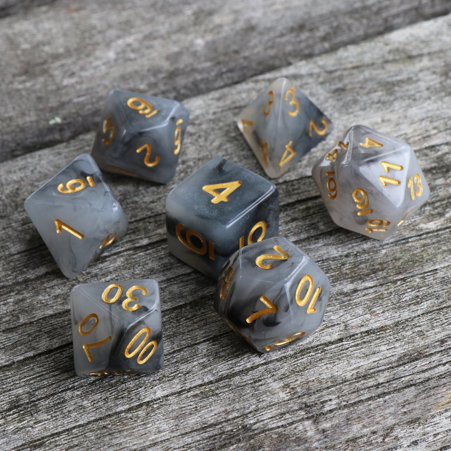 RPG Dice - Black "Umbral Jade" - Set of 7