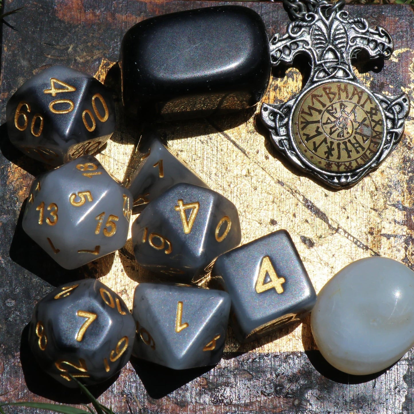 RPG Dice - Black "Umbral Jade" - Set of 7