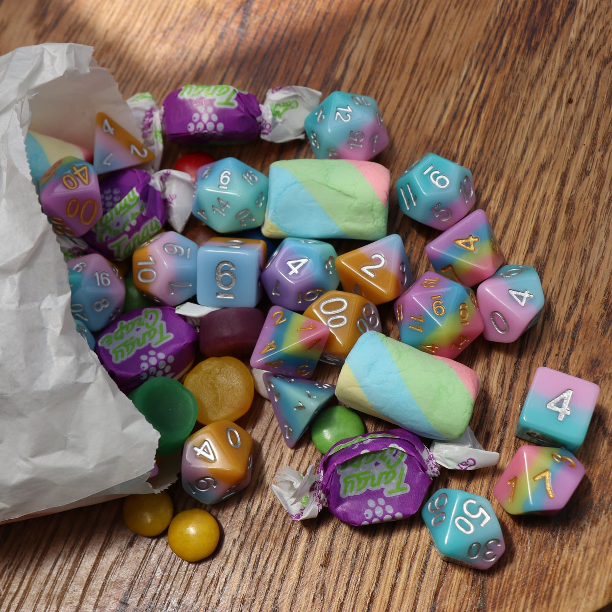 Polyhedral Dice Set | Acrylic | Pastel Candy Strawberry Bubblegum | Set of 7 (D0014)