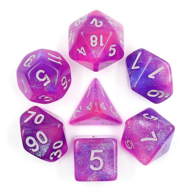 Polyhedral Dice Set | Acrylic | "Arcane Aurora" Silver Ink | Set of 7 (D0072)