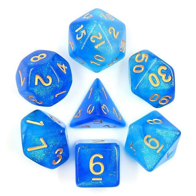 RPG Dice | "Mermaid's Aurora" Gold Ink | Set of 7