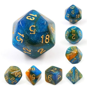 RPG Dice | "Starry Night" Gold Ink | Set of 7
