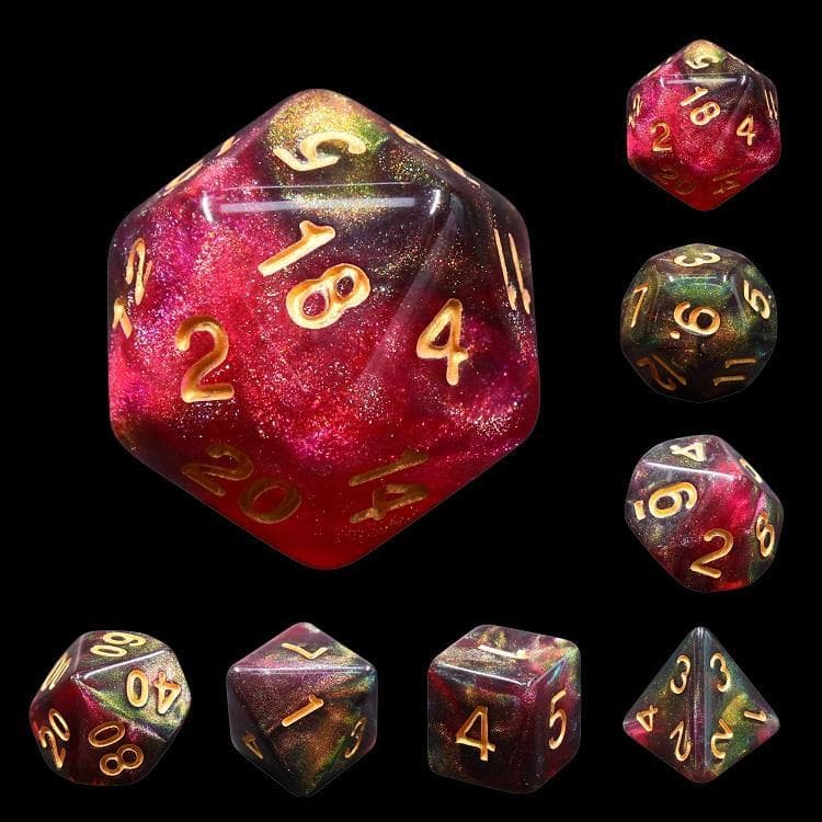 RPG Dice | "Midnight Rose" Gold Ink | Set of 7