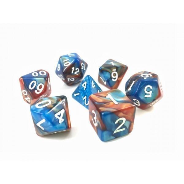 RPG Dice 7 Set - Blend Blue Copper (White Ink)