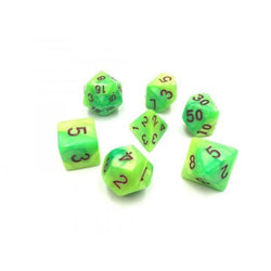 RPG Dice 7 Set - Blend Bright Yellow Green (Red Font)