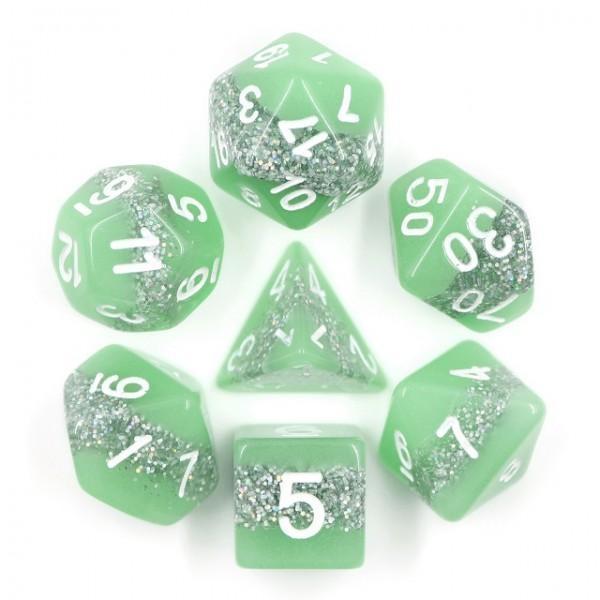 RPG Dice - "Thunderstorm" Glow in the Dark Glitter - Set of 7