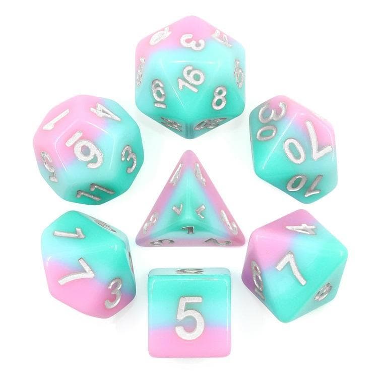 Polyhedral Dice Set | Acrylic | Pastel Candy Strawberry Bubblegum | Set of 7 (D0014)