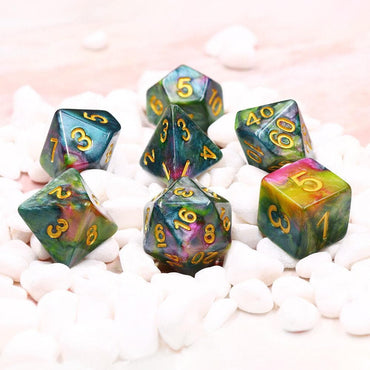 RPG Dice | Marble Blue Yellow Rose | Set of 7