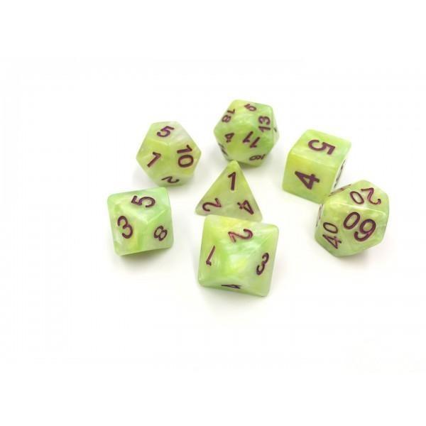 Polyhedral Dice Set | Acrylic | Marble "Poison Fog" (Purple Font) | Set of 7 (D0040)