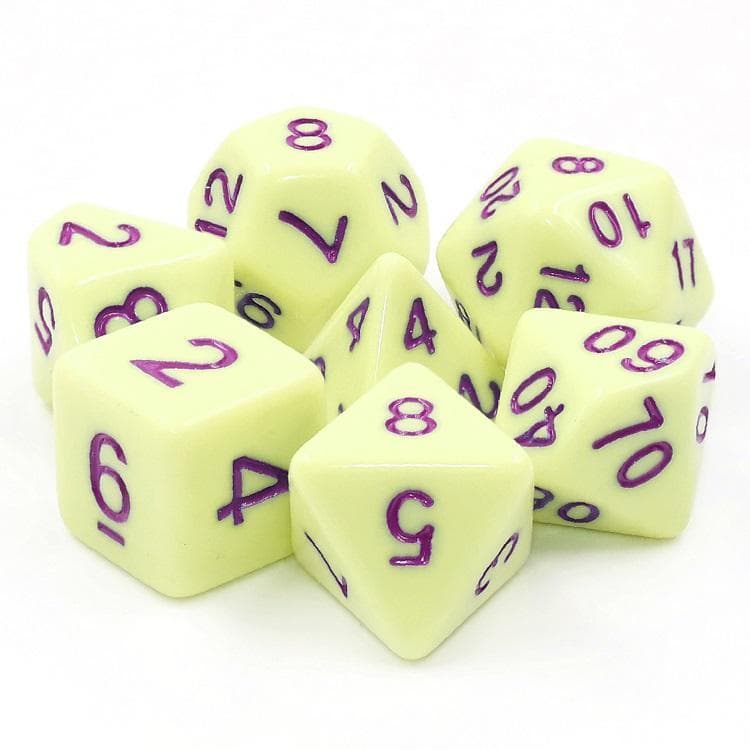 Polyhedral Dice Set | Acrylic | Pastel Eggshell (Magenta Ink) | Set of 7 (D0196)