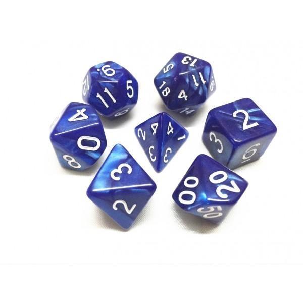 RPG Dice 7 Set - Pearl Blue (White Font)