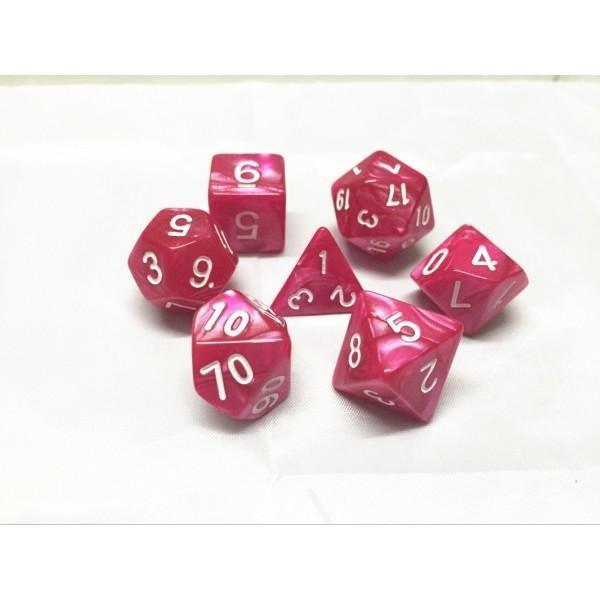 Polyhedral Dice Set | Acrylic | Pearl Rose Red (White Font) | Set of 7 (D0186)