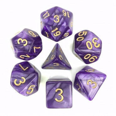 RPG Dice 7 Set - Pearl Purple (Gold Font)