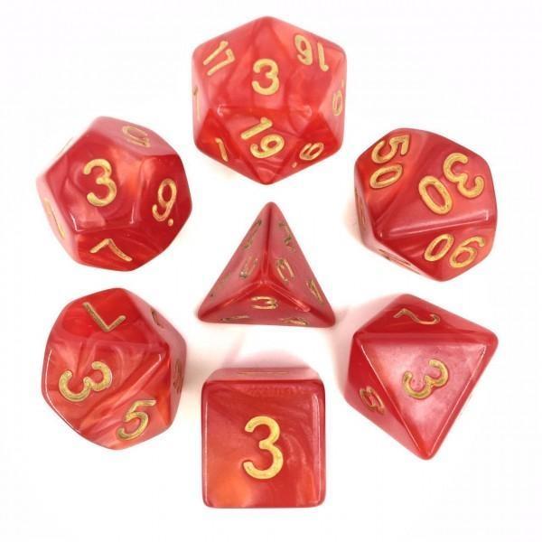 RPG Dice 7 Set - Pearl Red (Gold Font)