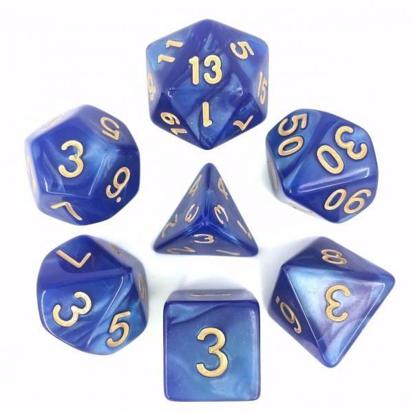 RPG Dice 7 Set - Pearl Blue (Gold Font)