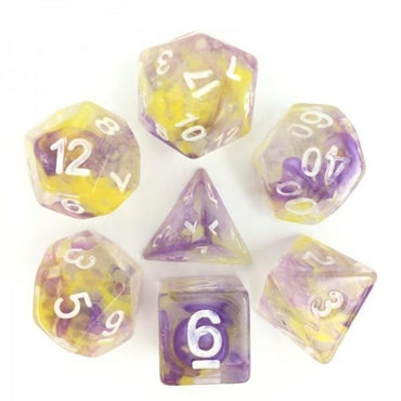 RPG Dice 7 Set - Swirl Yellow Purple
