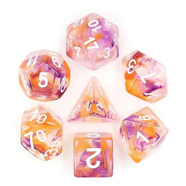 RPG Dice - Pearl Swirl Orange Purple - Set of 7