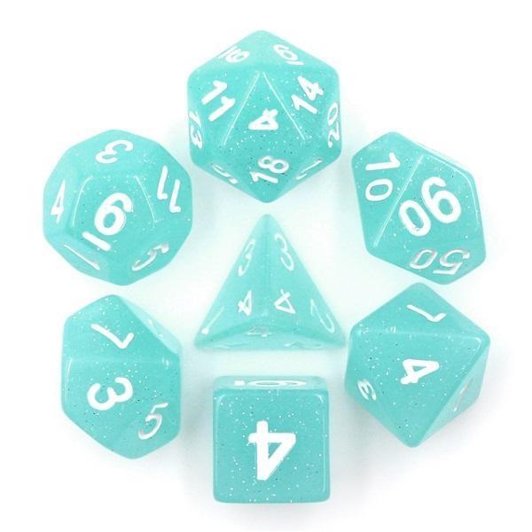 Polyhedral Dice Set | Acrylic | "Ice Blue" Translucent Glitter | Set of 7 (D0027)