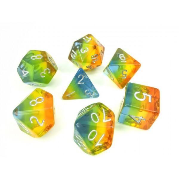 Polyhedral Dice Set | Acrylic | Transparent Layer "Yellow Aurora" | Set of 7 (D0011)