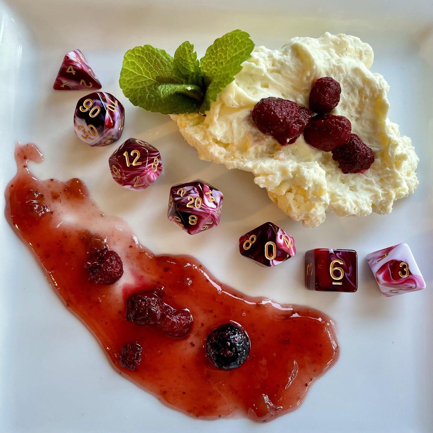 Polyhedral Dice Set | Acrylic | "Berries & Cream" | Set of 7 (D0261)