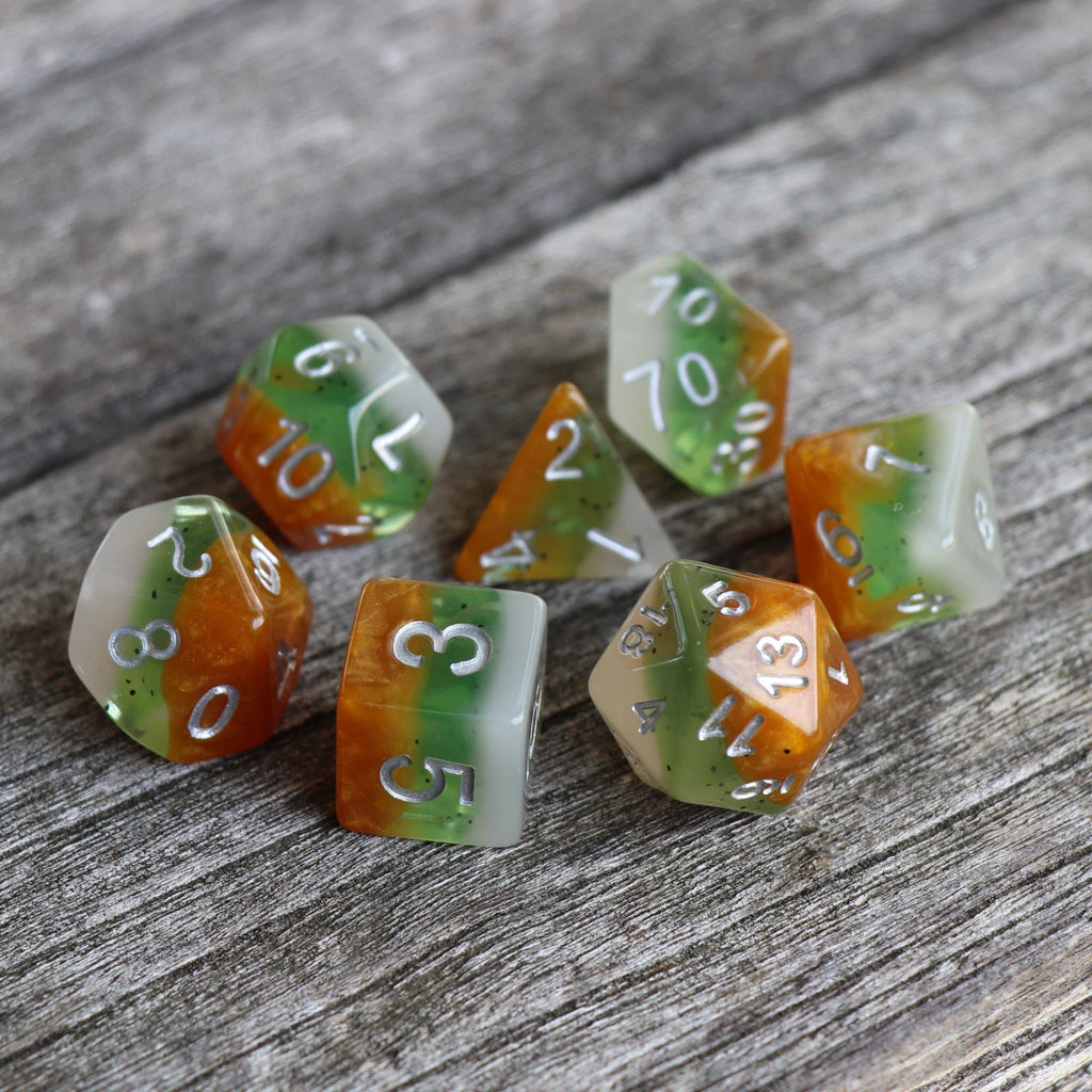 Polyhedral Dice Set | Acrylic | "Layer Kiwifruit" | Set of 7 (D0084)